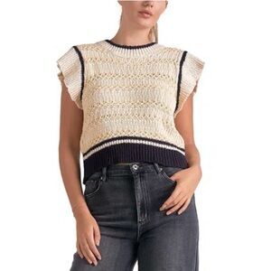 Elan Cream and navy flutter sleeve Knit Sweater